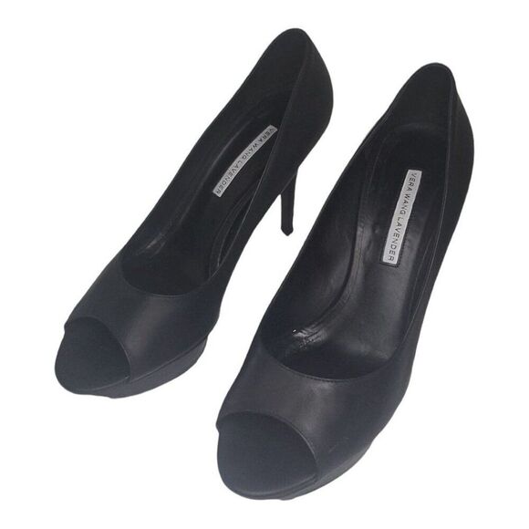 Vera Wang Pumps Women Sz 9.5 M Lavender Leather Stiletto Black Workwear - Picture 3 of 9